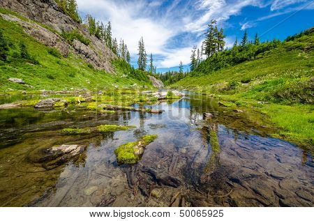Majestic mountain lake in Bagley Lake Park, Mount Baker, Washington, USA.