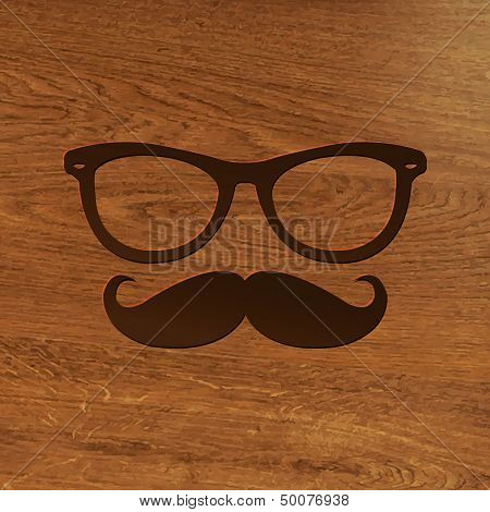 Wooden Background With Hipster Symbol With Gradient Mesh, Vector Illustration