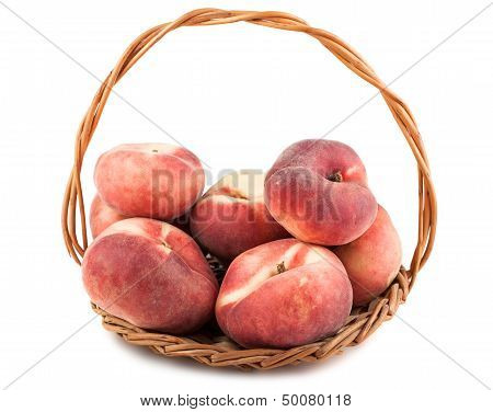 Paraguayos Flat Peaches In Wicker Basket