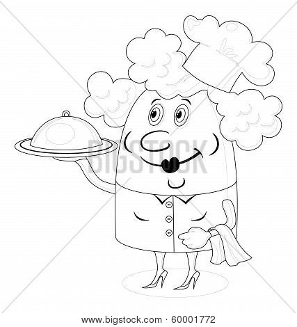 Cook woman with tray, contour