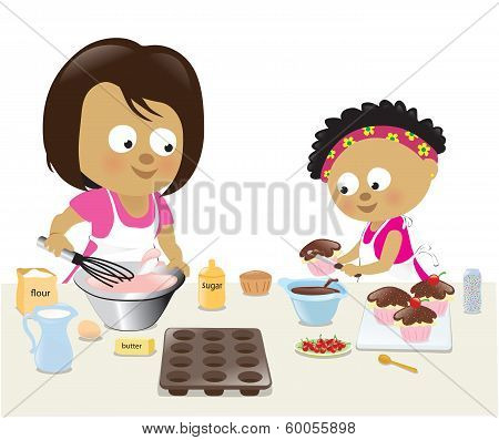 Mother and daughter baking