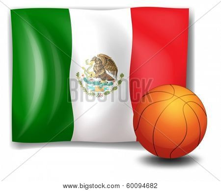 Illustration of a ball beside the flag of Mexico on a white background