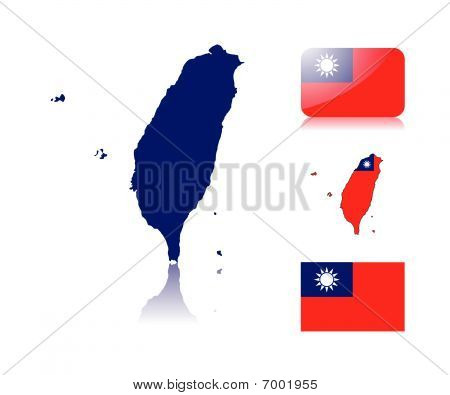 Bandeiras e mapa de Taiwan
