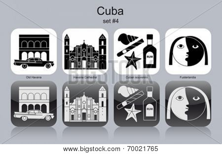 Landmarks of Cuba. Set of monochrome icons. Editable vector illustration.