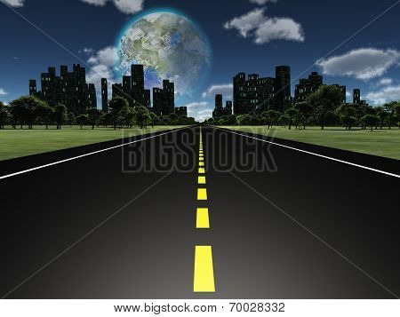 Terraformed moon as seen from highway on future earth Elements of this image furnished by NASA