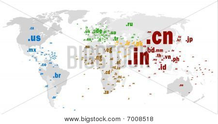 Ország kód felső szintű Domain World Map ccTLD