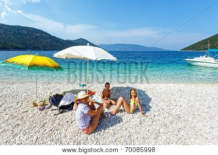 Family On Antisamos Beach (greece,  Kefalonia).