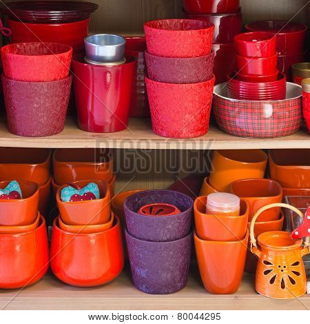Ceramic Flowerpots In The Florist Store