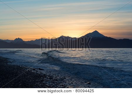 Two Surfers On Kachemak Bay Alaska 2
