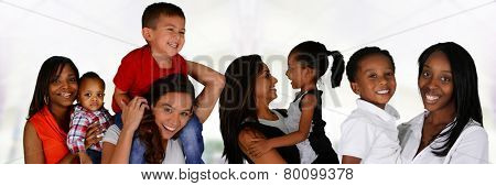 Group of young mothers with their children