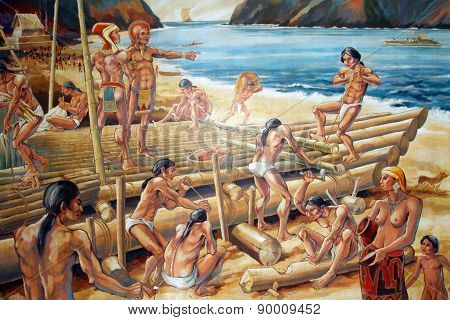 Mural in Archeological Museum in Manabi, Ecuador