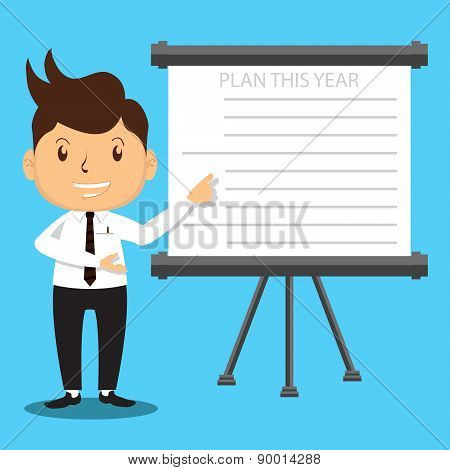 Office Man Presenting Plan Projector