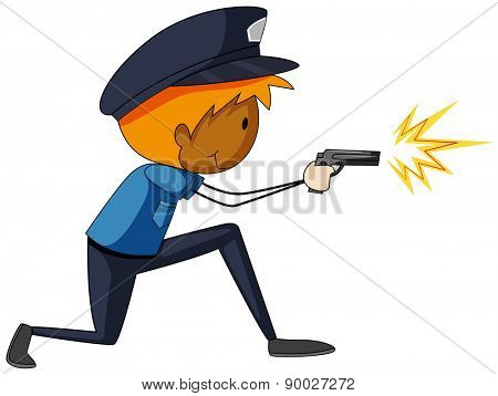 Close up policeman shooting a gun