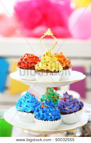 Bright cupcakes for children party, close up