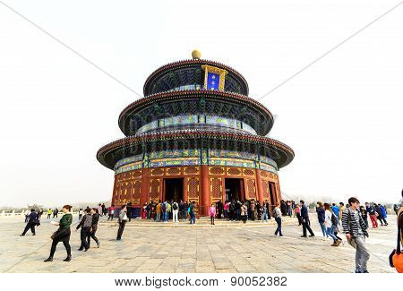 Beijing, China - March 30, 2015 - Tourists Visiting The Temple Of Heaven (tiantan), Beijing, China.