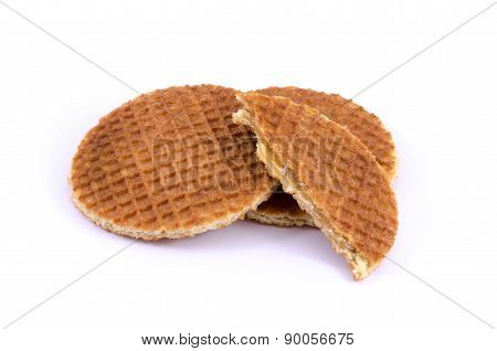 Round waffle isolated on white background