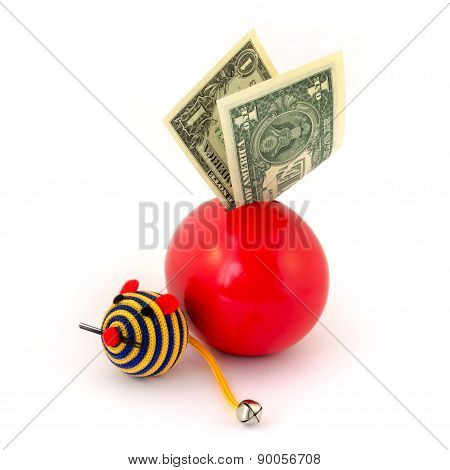 Red balloon piggy Bank with toy mouse