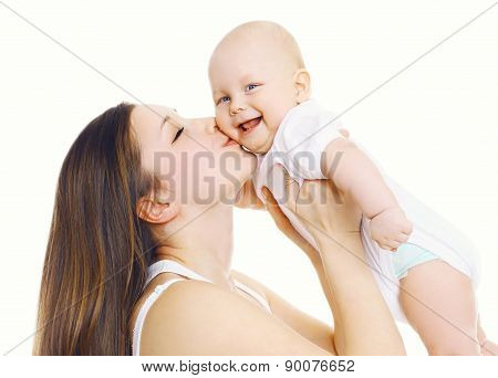 Happiness Mother! Young Mom Kissing Her Cute Baby