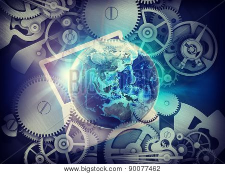 Abstract background with watchwork and laptop