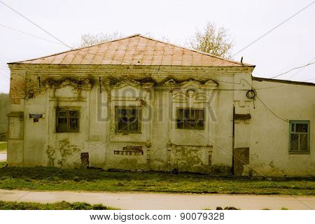 Destroyed brick building of public bath in the Russian province