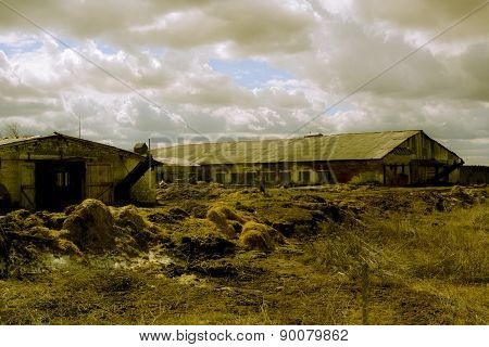 Retro Sunny day on the farm after apocalypse