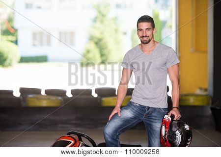 Man Is Driving Go-kart With Speed In Karting