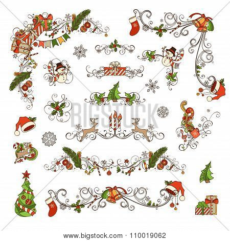 Set Of Christmas Ornate Page Decorations And Dividers.