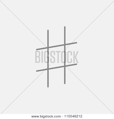 Hashtag symbol line icon for web, mobile and infographics. Vector dark grey icon isolated on light grey background.