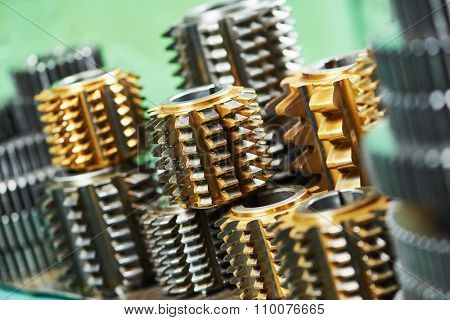 metalworking industry. rapid steel hobbing cutter with coating for cog wheels gears machining on factory