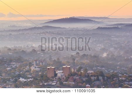 Sunrise View Of The Brisbane City From Mount Coot-tha. Queensland, Australia.