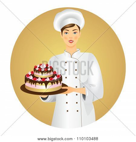 Confectioner  With A Fresh Cake.