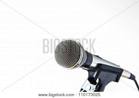 silver color of microphone isolated on white background
