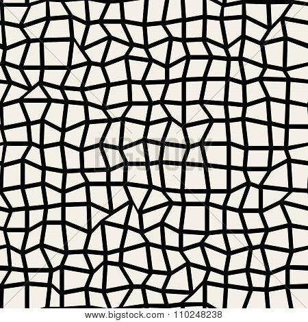 Vector Seamless Black  White Distorted Perpendicular Line Grid Mosaic Pattern