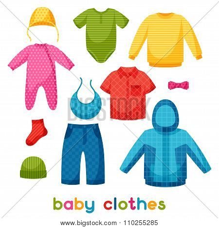 Baby clothes. Set of clothing items for newborns and children