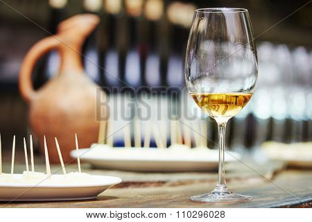 White wine glass for tasting or degustation in the cellar