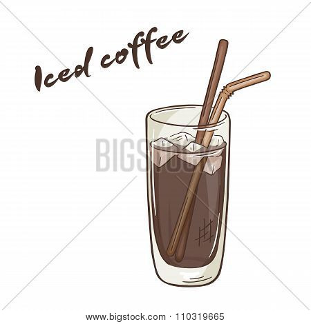 Vector Printable Illustration Of Isolated Cup Of Iced Coffee With Label