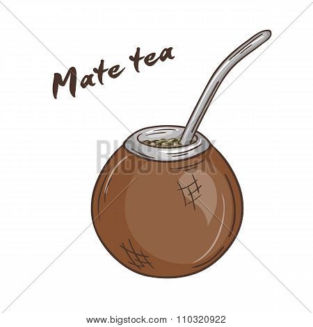 Vector Printable Illustration Of Isolated Cup Of Mate Tea With Label