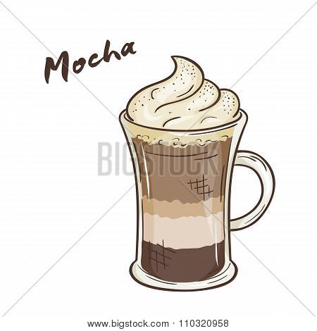 Vector Printable Illustration Of Isolated Cup Of Mocha With Label