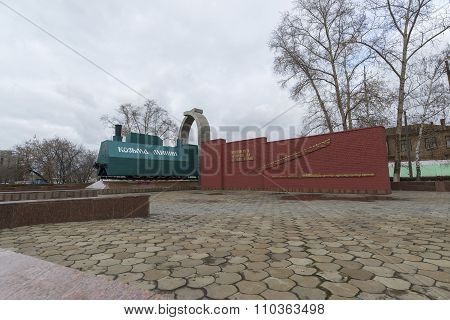NIZHNY NOVGOROD, RUSSIA -04.11.2015.  locomotive armored train Kozma Minin on pedestal.