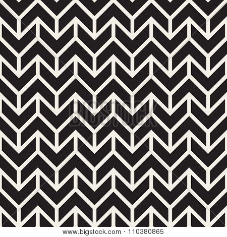 Vector Seamless Black And White Geometric  Chevron Line Tiling Pattern