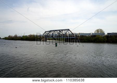 Long Train Crosses Bridge