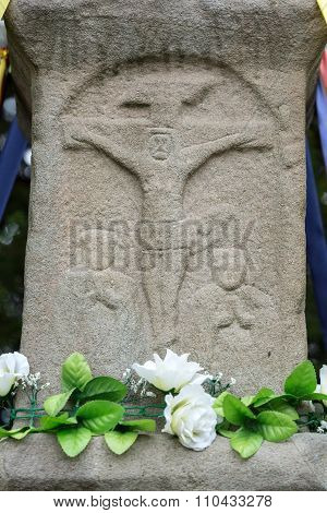 MUCHARZ, POLAND - SEPTEMBER 23, 2015: Old Wayside shrine in Mucharz near Cracow. Poland