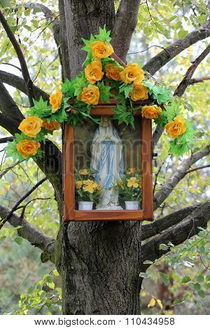 MUCHARZ, POLAND - SEPTEMBER 23, 2015: Old Wayside shrine in Mucharz near Cracow. Poland