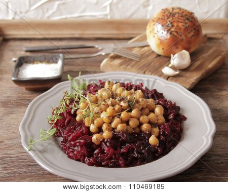 A Light Breakfast Of Beets And Chickpeas