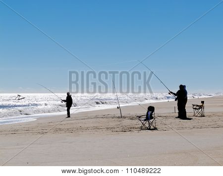 Surf Fishing Outer Banks Beach, Nc, Usa