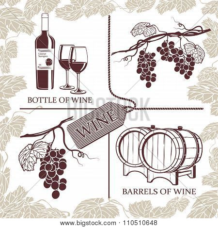 Set Symbols On The Theme Of Grapes, Red Wine And Winemaking