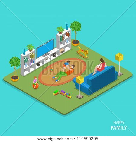 Happy family isometric flat vector concept.