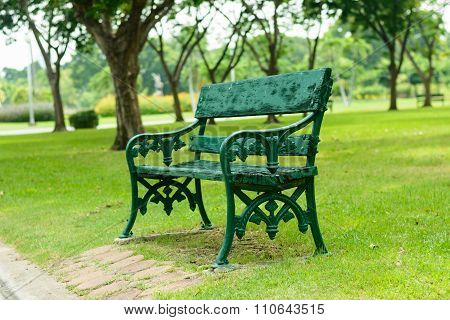 Stylish Bench In Summer Park