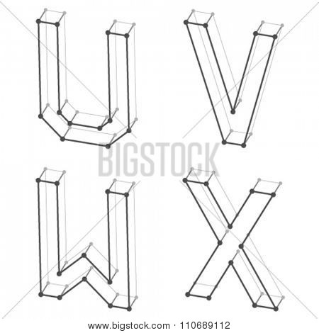 vector wireframe font alphabet letters U V W X