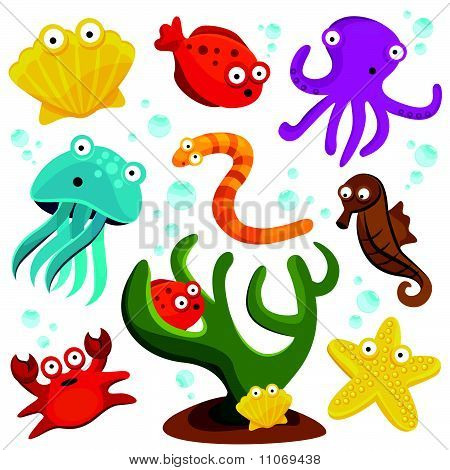 dessin animé créatures de la mer